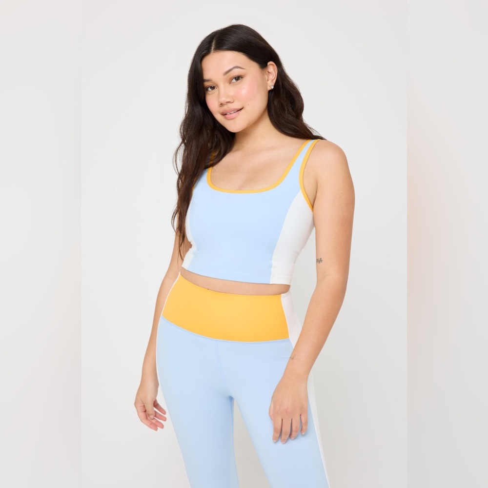 Spiritual Gangster Colorblock Light Blue and Yellow Crop Tank